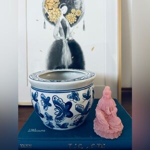 Vintage Blue & White Porcelain Butterfly Pot | Hand-Painted Chinese Planter